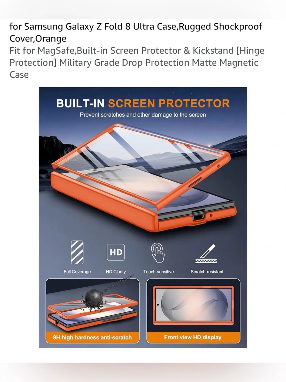Samsung Orange Rugged Magnetic Kickstand Case for Galaxy Z Fold 8 ultra